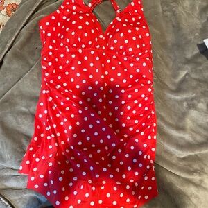 Crown & Ivy Red and White Polka Dot Swimsuit